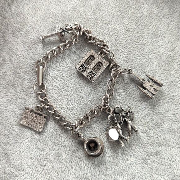 Vintage 1960's Silver New Orleans NOLA Charm Bracelet ~ Jazz Coffee Church Coro - Picture 1 of 6